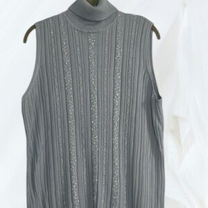 Requirements woman tank top size 2X ribbed knit w/beads blue turtleneck